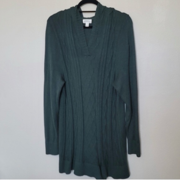 Market & Spruce Afon Hooded Cable Knit Sweater Size 2X Forest Green - Picture 2 of 8